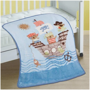 Velvet cot blanket 110x140 Flamingo Pirates Blue