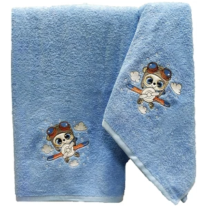 Set of towels 2pcs Malco Home Panda Pilot Light blue