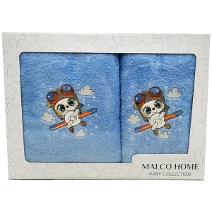 Set of towels 2pcs Malco Home Panda Pilot Light blue