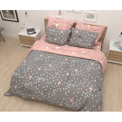 Bed sheets set single 160x260 Star  Pink Grey