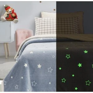 Fleece blanket 160×220 fluorescent Stars Light blue