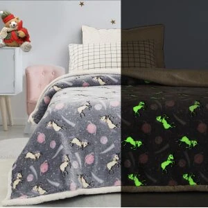 Fleece blanket 160×220 fluorescent Unicorns Grey